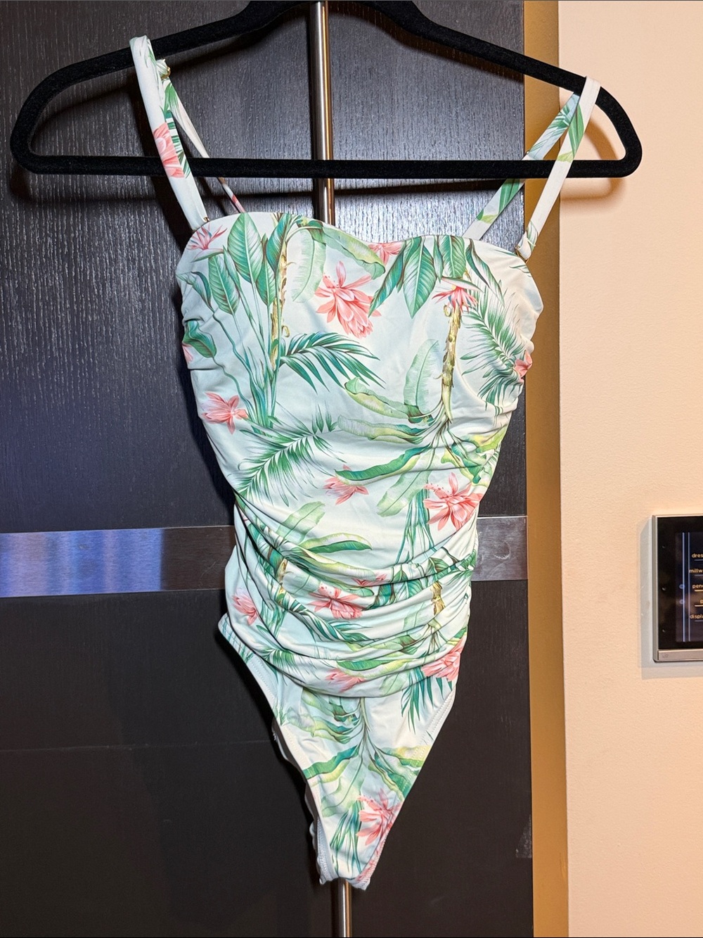 Mint Tropical Floral One-Piece Swimsuit - Ruched Front